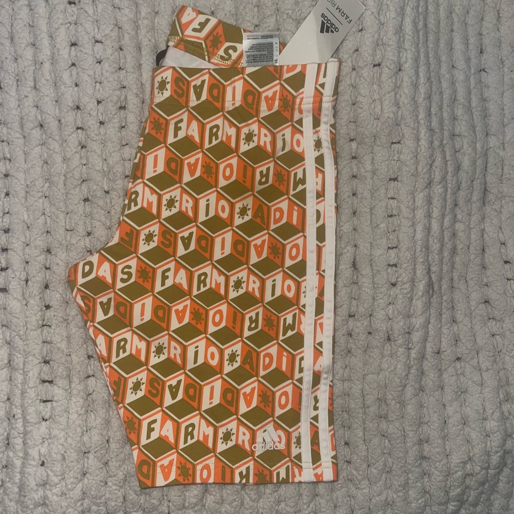 Adidas Hexagon Patterned Shorts in Orange and Green